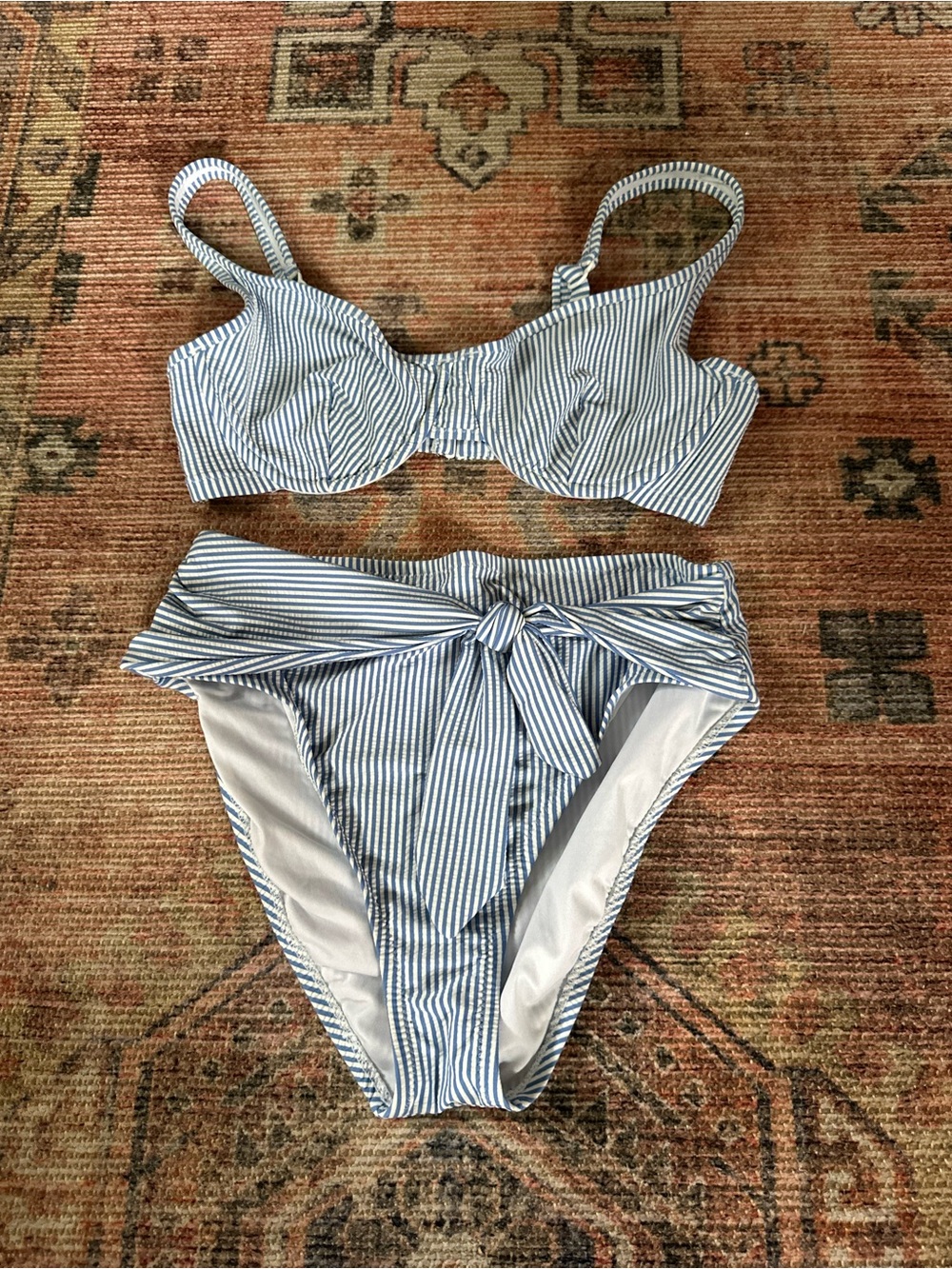 J. Crew Seersucker Underwire Bikini Set w/ Tie